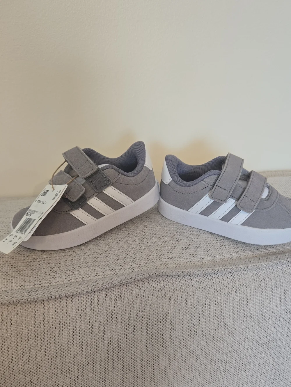 adidas Kids Gray Sneakers with White Stripes